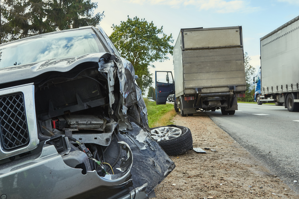 car after a collision with a heavy truck